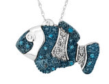 1/10 Carat (ctw) Blue & White Diamond Fish Charm Pendant Necklace in Sterling Silver with Chain